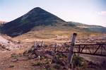 Hill with old sulphur mine adits from the Caliman strip mine